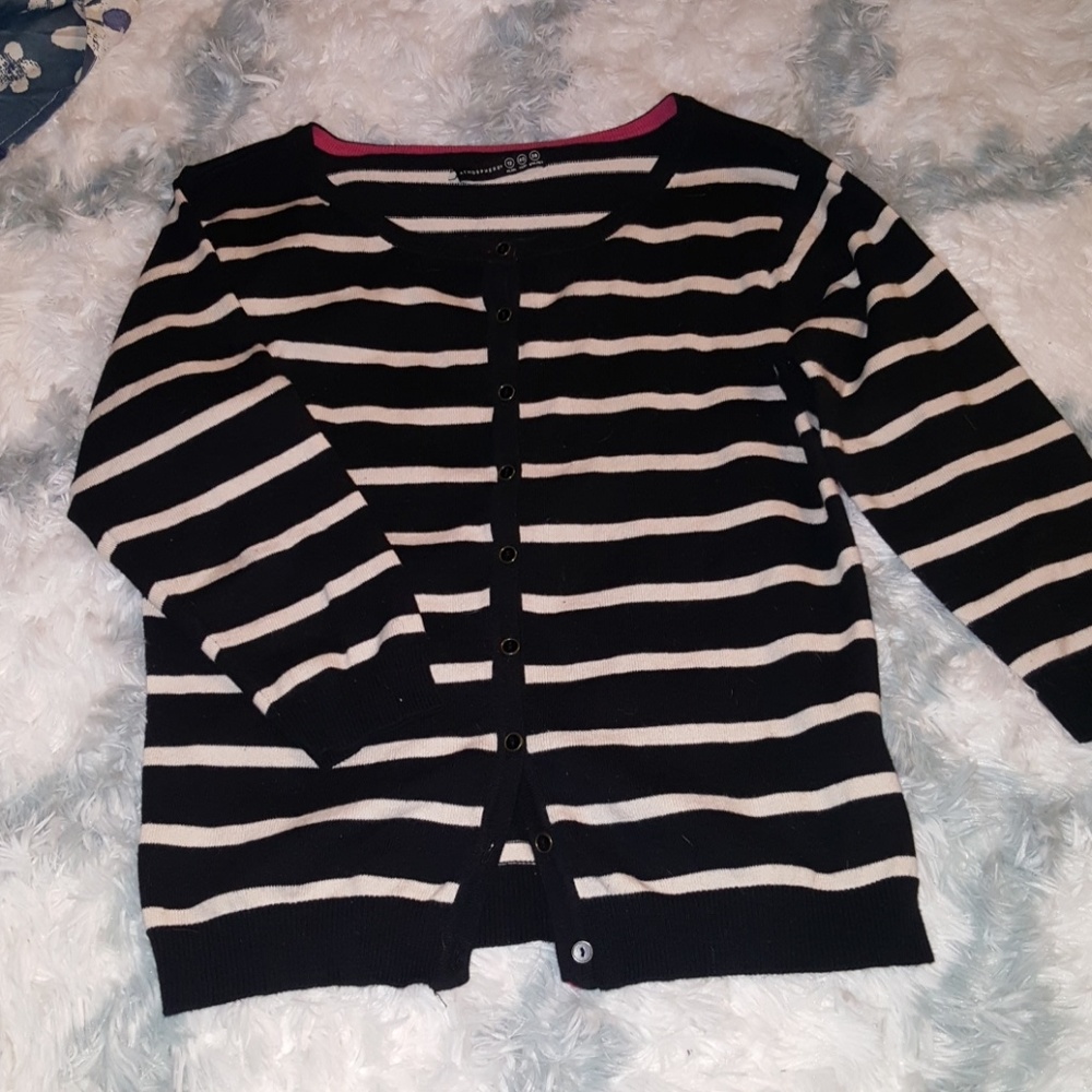 Atmosphere Striped Cardigan Sweater 3/4 sleeves